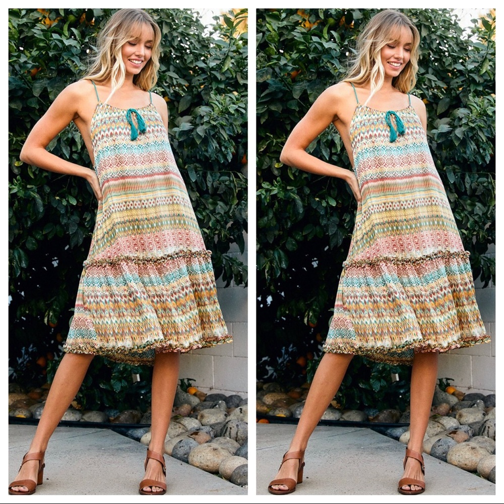 Aztec Print Tassel Tie-front dress - Picture 2 of 5